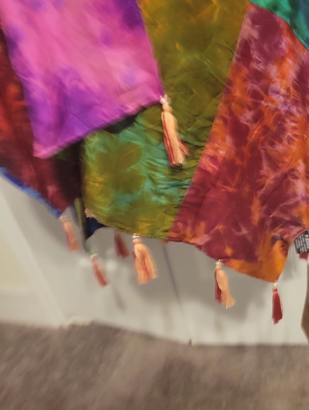 Colorblock Silk-Feel Kimono Wrap with Tassels Silk Eco Friendly Regular Boho